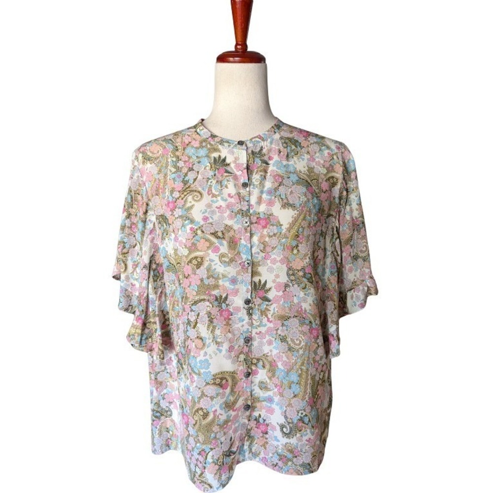 Zadig & Voltaire Tafi Soft Yoko Flower Blouse Deep Parme Paisley Floral S NEW